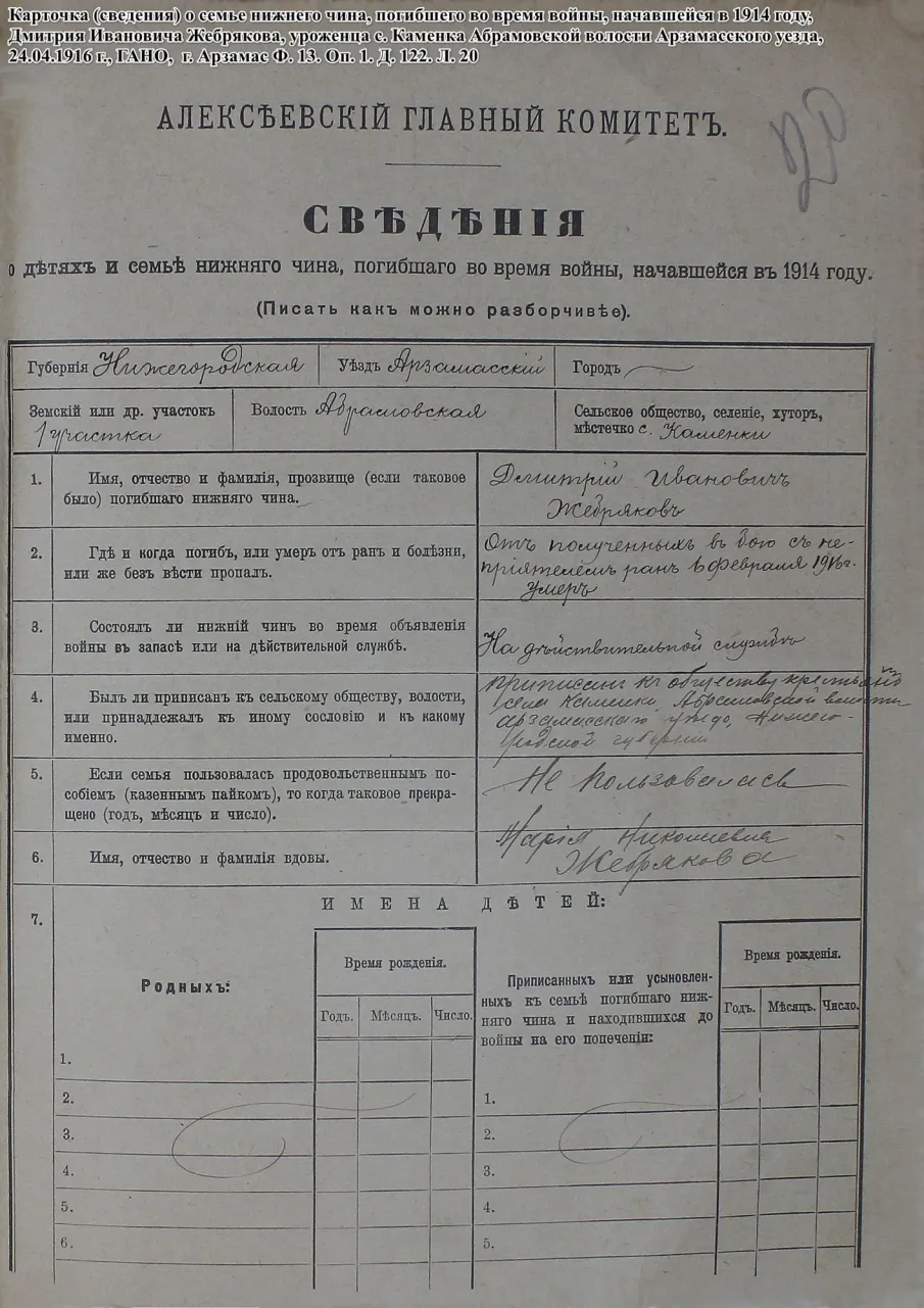 Об истории Первой мировой войны 1914-1918 гг. (по документам ГАНО, г.Арзамас)